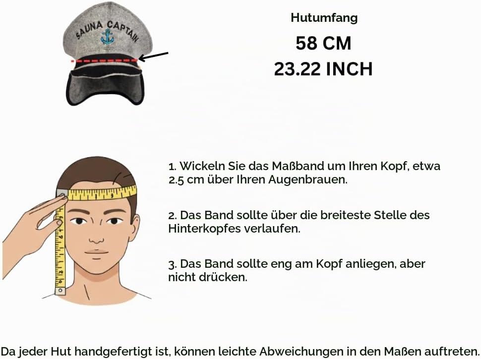 Saunahut für Damen und Herren aus Filz - Sauna Captain – Grau Saunahut für Herren und Damen aus 100P