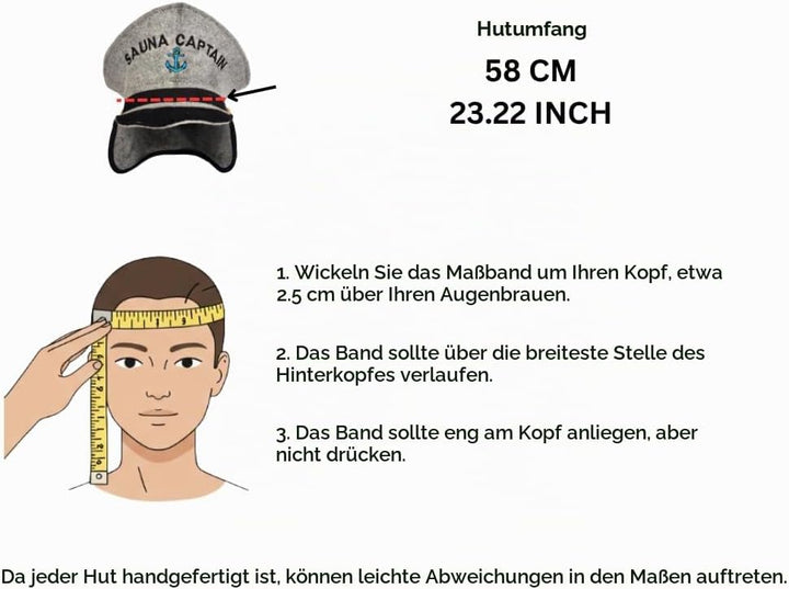 Saunahut für Damen und Herren aus Filz - Sauna Captain – Grau Saunahut für Herren und Damen aus 100P