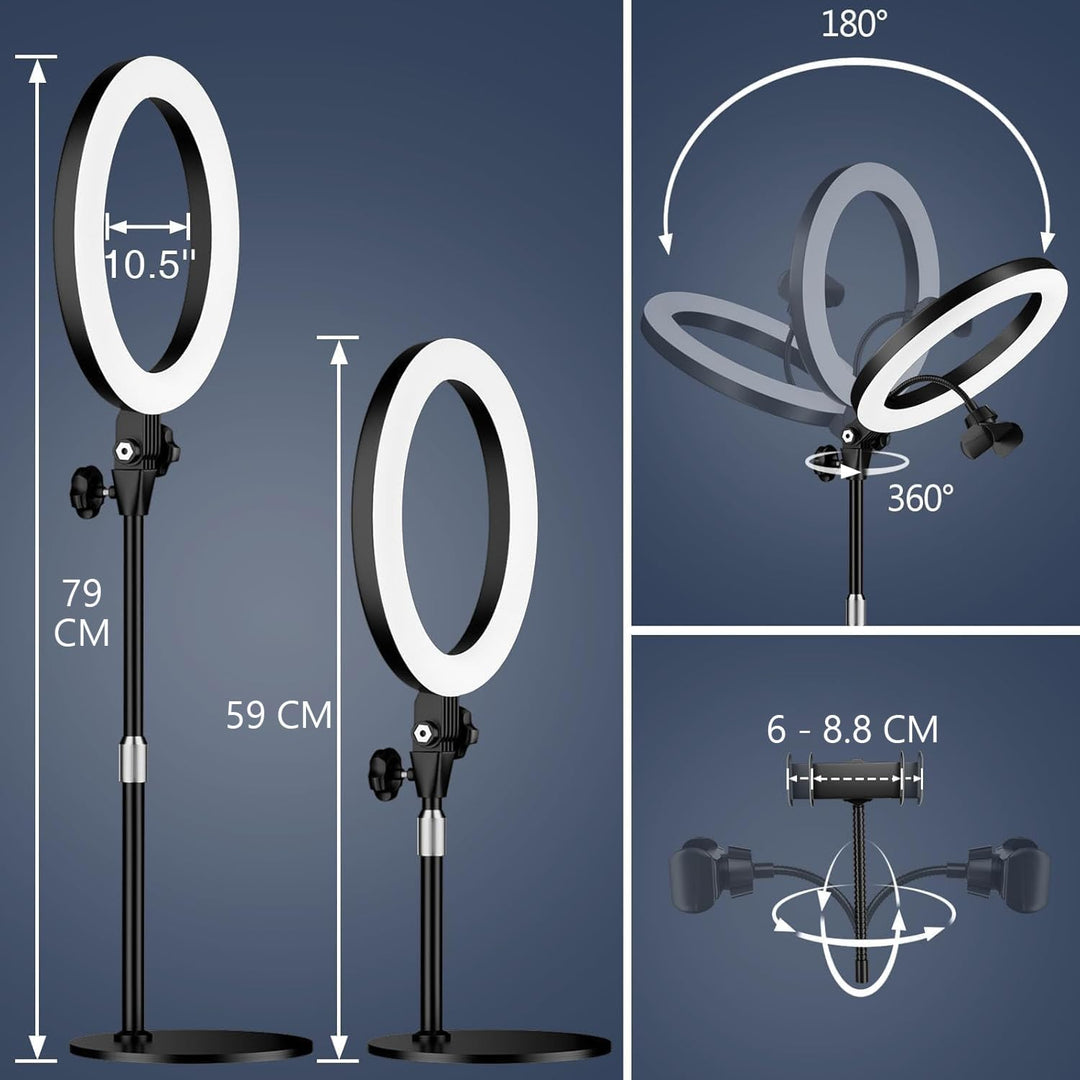 Ringlicht mit Stativ,Ring Light Tisch Selfie Licht Ringleuchte Lichtring,10.5 Zoll 3 Lichtfarben 10