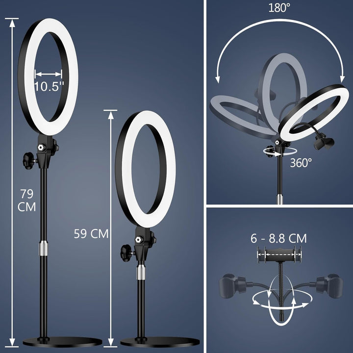 Ringlicht mit Stativ,Ring Light Tisch Selfie Licht Ringleuchte Lichtring,10.5 Zoll 3 Lichtfarben 10