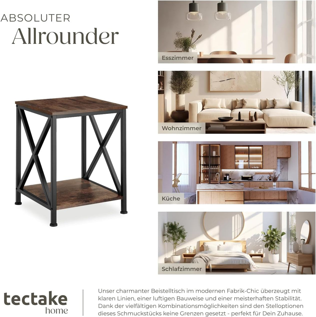 tectake® Industrial Möbel, Beistelltisch Holz und Metall, Schlafzimmer Nachttisch mit 2 Ebenen, Couc