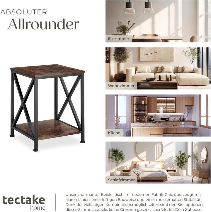 tectake® Industrial Möbel, Beistelltisch Holz und Metall, Schlafzimmer Nachttisch mit 2 Ebenen, Couc