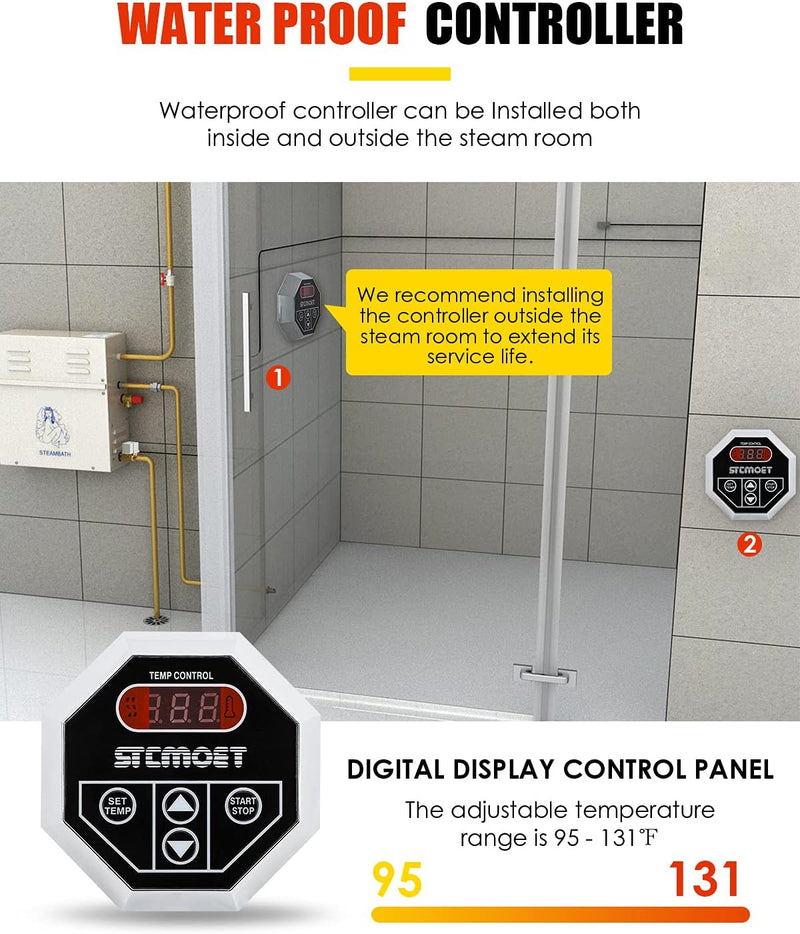 CGODENWALL 6KW Dampfgenerator Innerhalb von 6m³ Gewerbe/Haushalt für Sauna mit 35-55 ℃ Automatik The