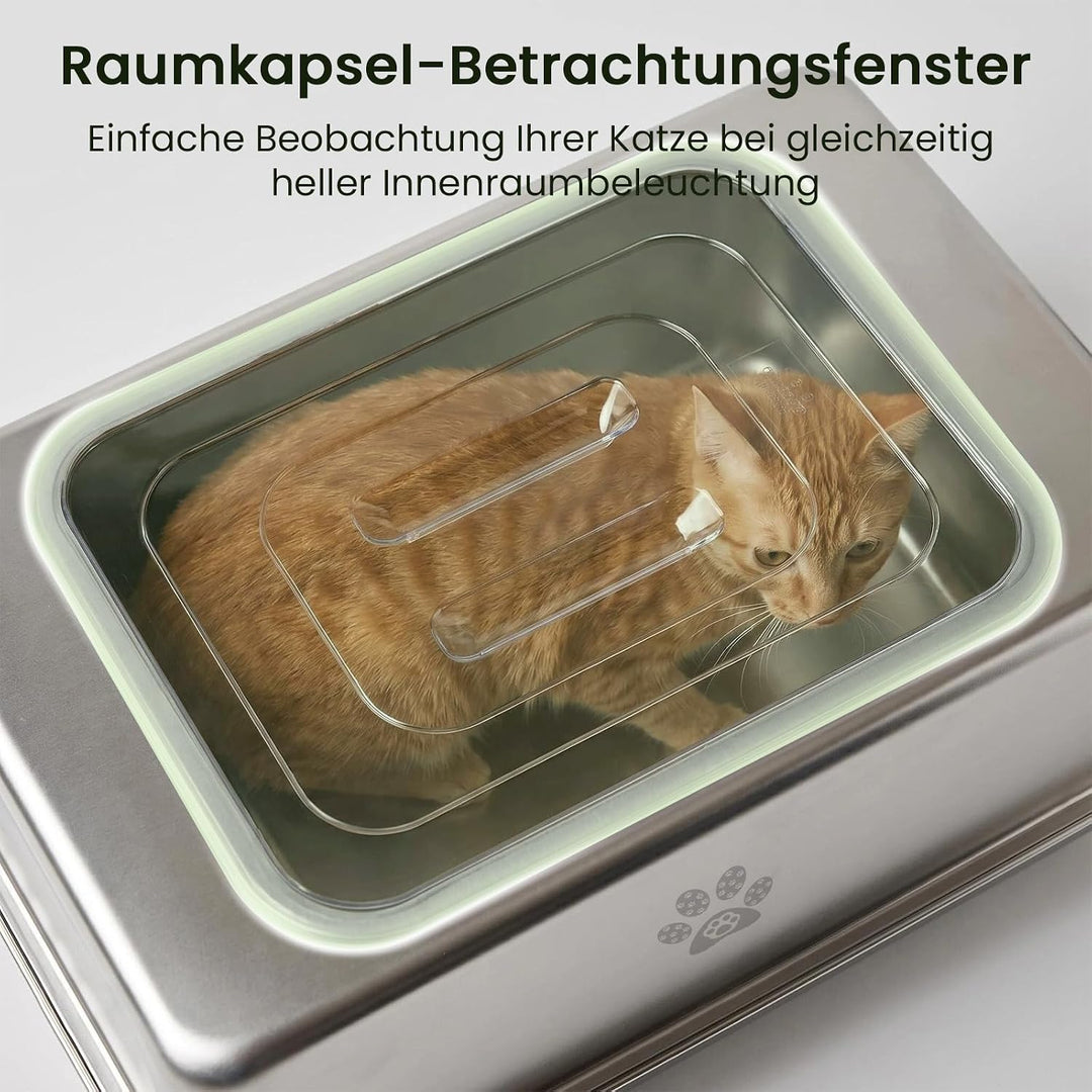 PTLOM XXL Katzenklo Edelstahl, Auslaufsicheres Katzenklo mit Deckel, grossem Metall-Streubehälter, G