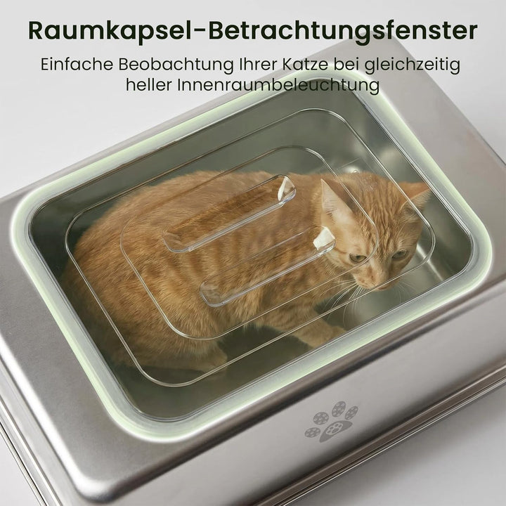 PTLOM XXL Katzenklo Edelstahl, Auslaufsicheres Katzenklo mit Deckel, grossem Metall-Streubehälter, G