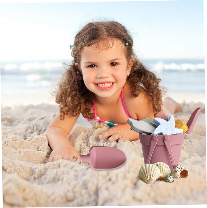 Sandspielzeug für Kinder, 8 Stück, sicheres Silikon-Strandspielzeug mit Schaufel, Eimer und Sandform