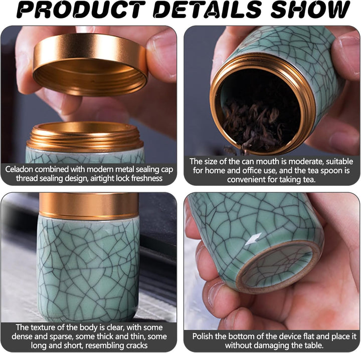 Pasdrucn 2 Stück Kleiner Keramischer Matcha-Behälter, Matcha Set, Keramik Teedose, Tragbarer Aufbewa