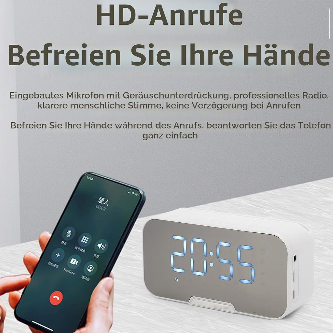 Bluetooth Lautsprecher mit Digitalem Wecker, Multifunktionaler Spiegel Wecker Lautsprecher mit UKW R