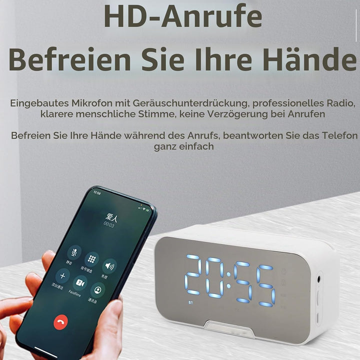 Bluetooth Lautsprecher mit Digitalem Wecker, Multifunktionaler Spiegel Wecker Lautsprecher mit UKW R