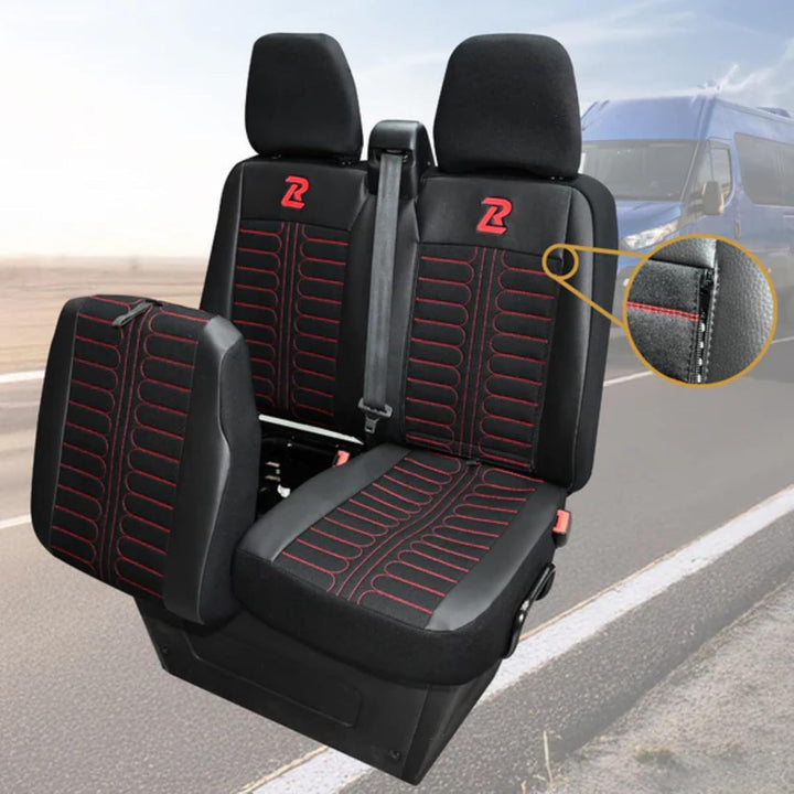 LUCARO Sitzbezüge Auto Set Tornado für Iveco Daily ab 2014 1+2 Schwarz und Rot - Autositzbezüge Stra