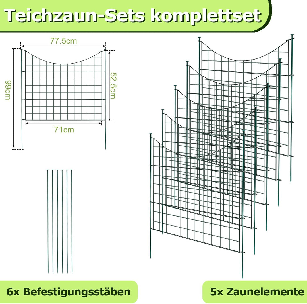 Yakimz Teichzaun Gartenzaun, 11 Stück Set Gitterzaun, Teichzaun Steckzaun Metallzaun - 5 Zaunelement