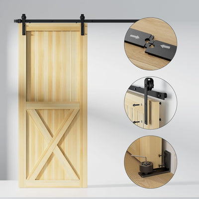TSMST 200cm Schiebetürsystem Komplett-Set für Schiebetüren mit Bodenführung Schwarz Schienen-Kit Pas