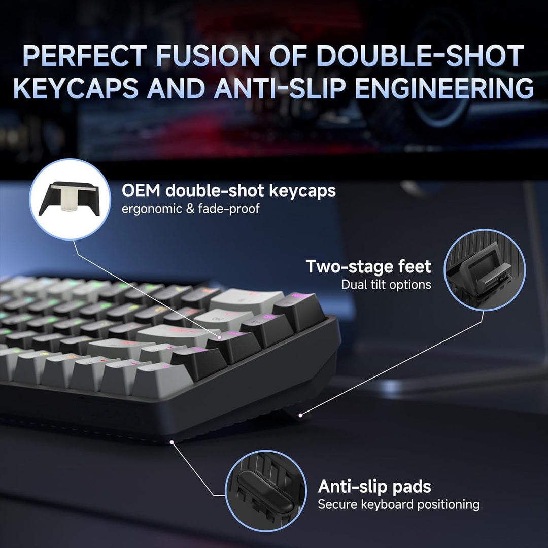 Dierya DK68 Kabellose Gaming Tastatur Bluetooth/2.4GHz/USB-C,68 Tasten RGB Beleuchtung Mechanische T