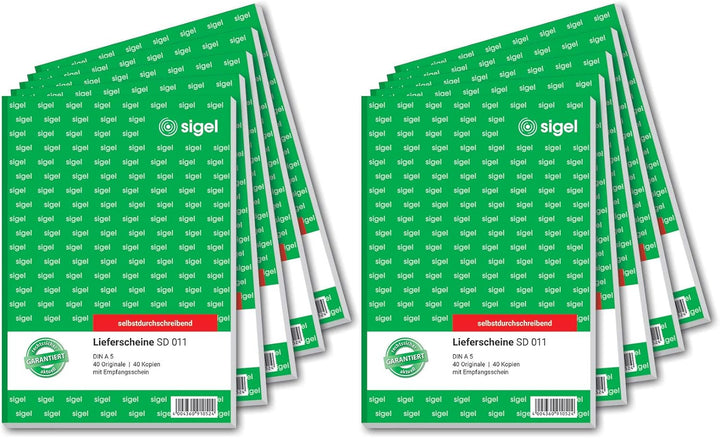 SIGEL SD011/10 Lieferscheine A5, 2x40 Blatt, selbstdurchschreibend, 10er Pack 10 Stück 2x40 Blatt, 1