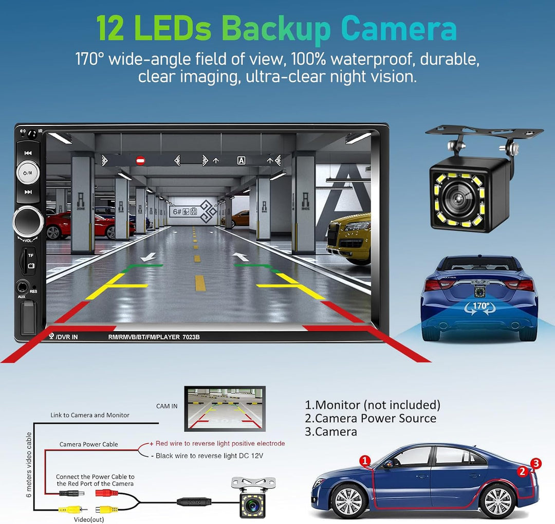Podofo Bluetooth Autoradio 2-DIN 7'' 1080P HD Auto MP5 Player mit IOS & Android Spiegellink, EQ, AUX