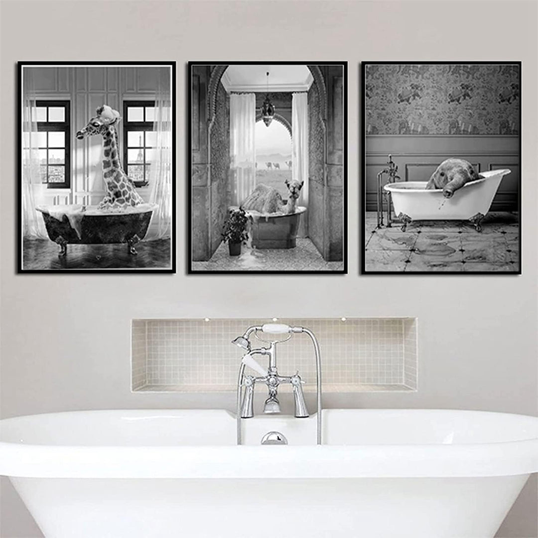 ZFTCN Bad Panda Tier in der Badewanne Bild Schwarz Weiss Badezimmer Bilder Lustige Wandkunst Drucke