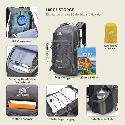 SKYSPER Wanderrucksack 30L/35L Trekkingrucksack Leicht Rucksack mit Rückenbelüftung aus atmungsaktiv