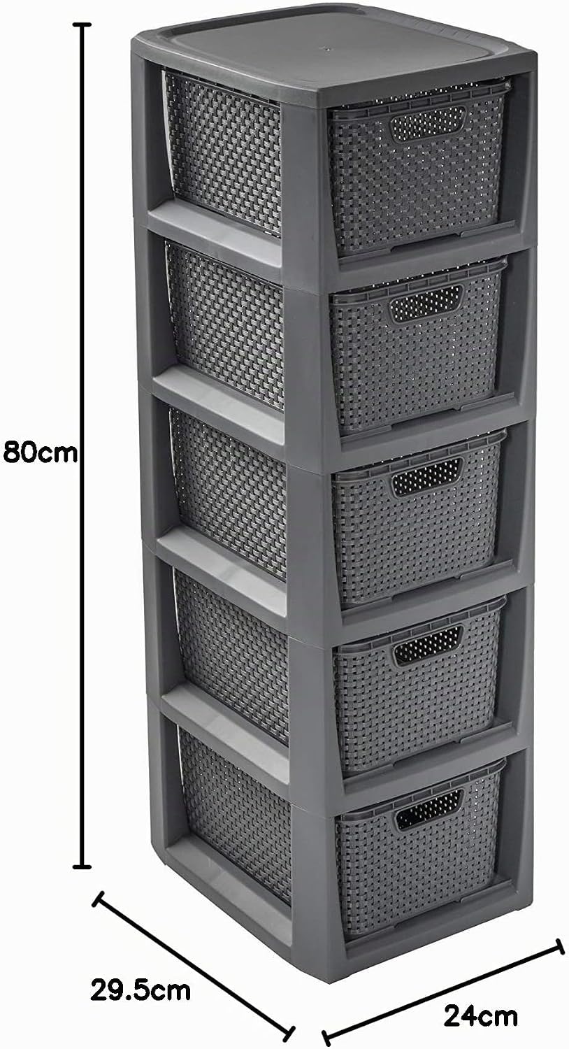 BranQ - Home essential 100% recycelt Kunststoff PP, Ökologisch, Regal in Rattan Design, Anthrazit, 2