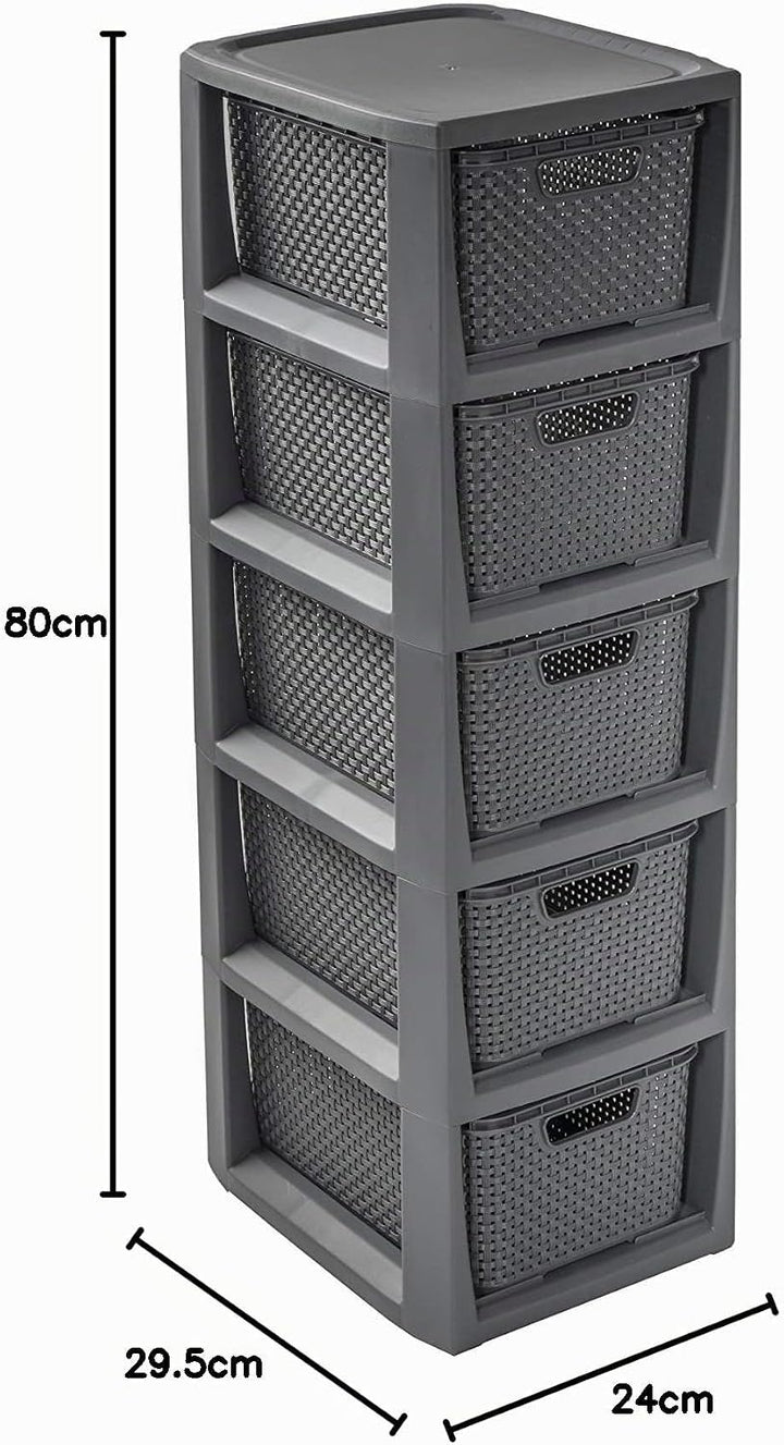 BranQ - Home essential 100% recycelt Kunststoff PP, Ökologisch, Regal in Rattan Design, Anthrazit, 2