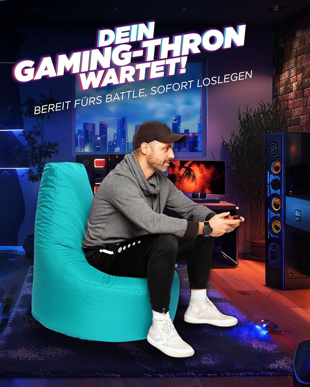 PATCH HOME Gamer Sessel mit Reissverschluss Lounge Kissen Sitzsack Sitzkissen Bean Bag In & Outdoor