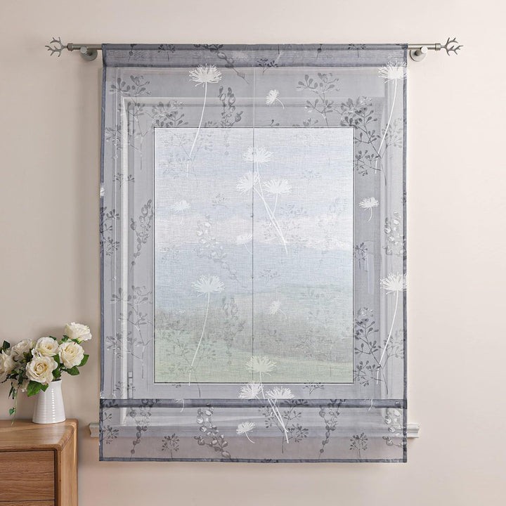 Delien Raffrollo Leinenoptik Transparente Rollos Landhaus Küche Gardine Modern Raffgardine mit Blume