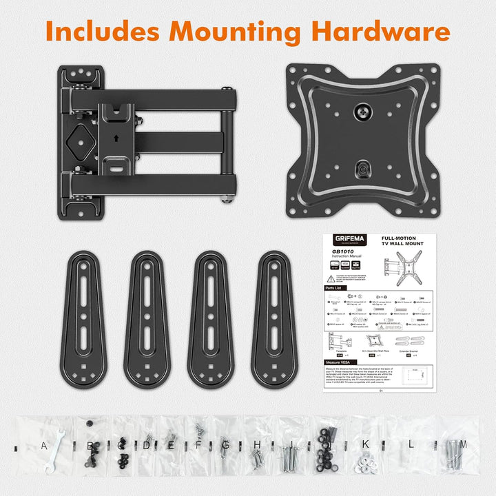 GRIFEMA GB1010 TV Wandhalterung – Schwenkbare Neigbare TV Halterung für 26–65 Zoll Flach & Curved Fe