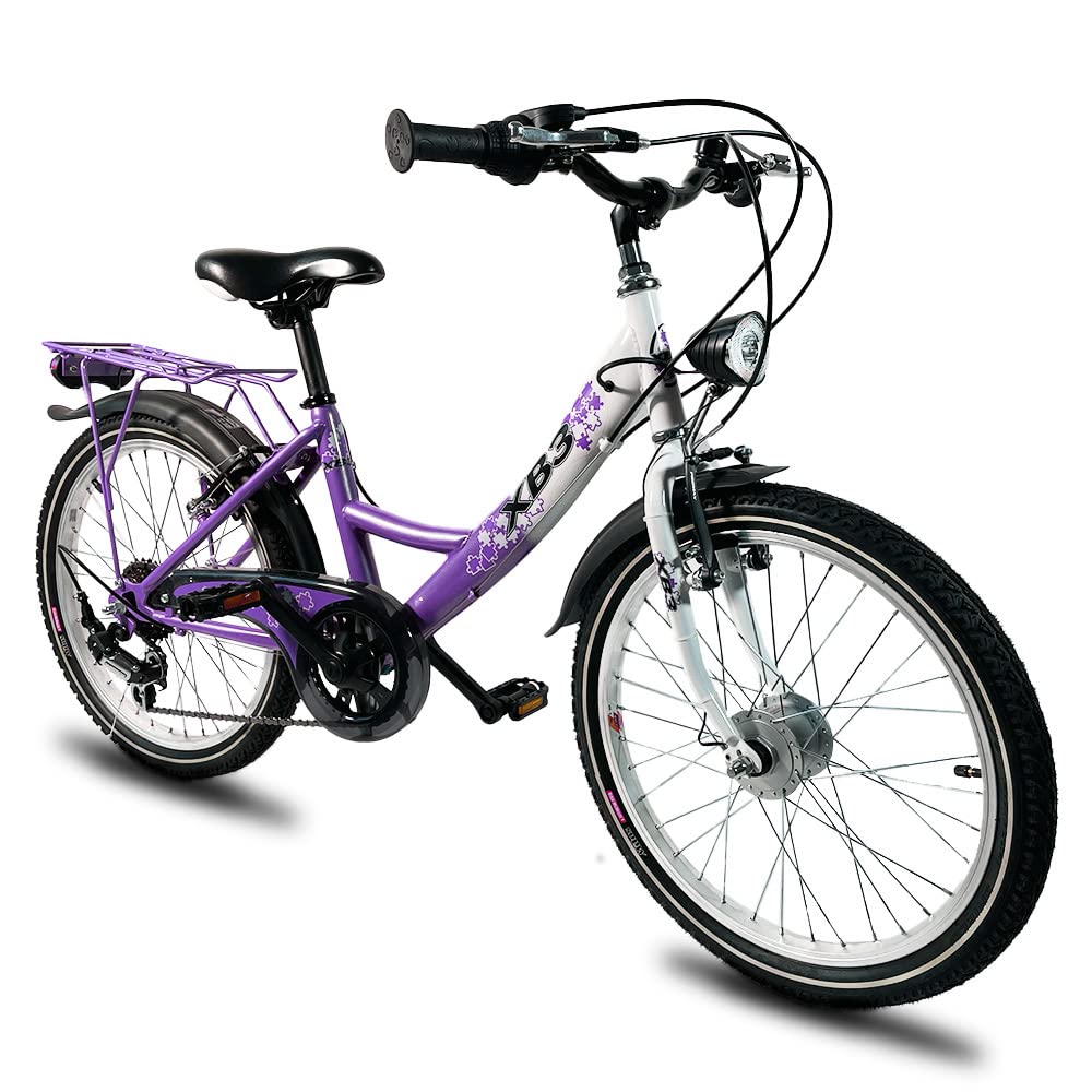 XB3 Kinderfahrrad 20 Zoll Mädchen mit Gangschaltung 6 Gänge StVZO Nabendynamo LED-Licht Standlicht V