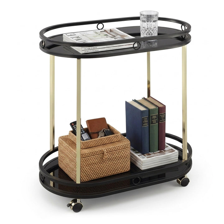 Relaxdays Servierwagen, 2 Etagen, Glas &amp; Metall, schwarz/Gold | H x B x T: 77,5 x 72 x 42 cm, Küchen