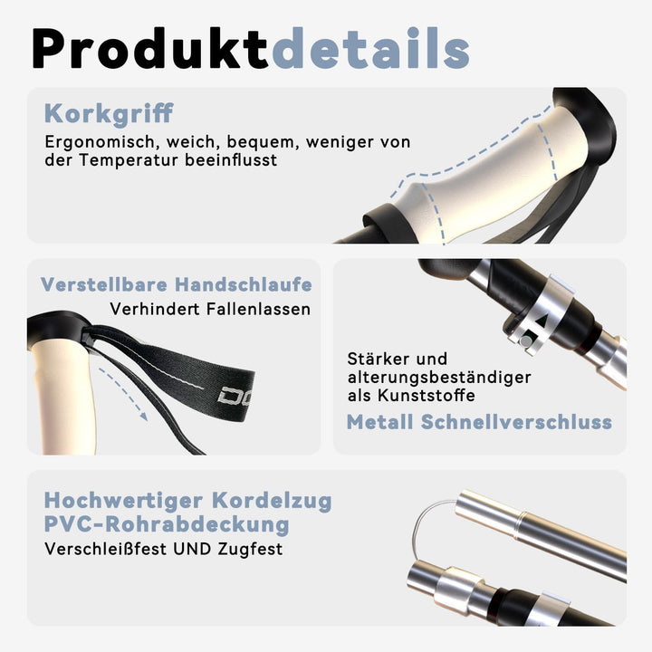 DOBESTS Wanderstöcke, Nordic Walking Stöcke Aluminium, mit extra Gummipuffer und Tragebeutel, Faltba