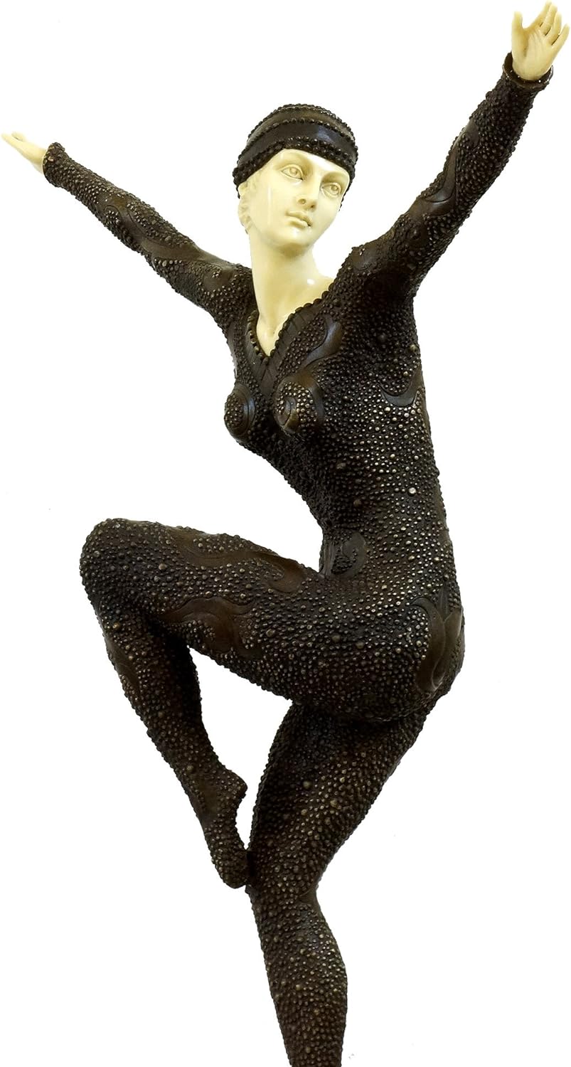 Kunst & Ambiente - Grosse Art Deco Skulptur - XXL Tänzerin auf Marmorsockel Figur - D. H. Chiparus s