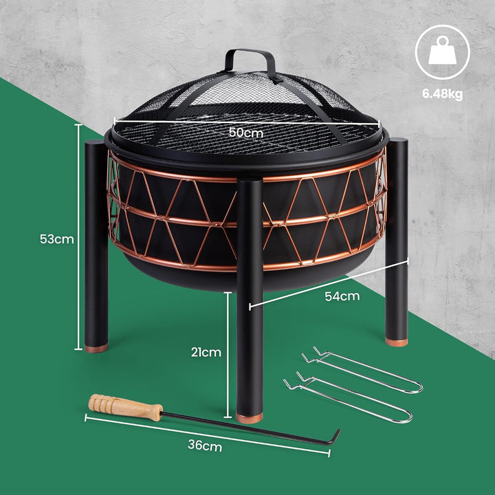 VonHaus Feuerstelle – 2-in-1 Feuerschale mit BBQ-Grill für Garten, Terrasse und Outdoor, aus schwarz