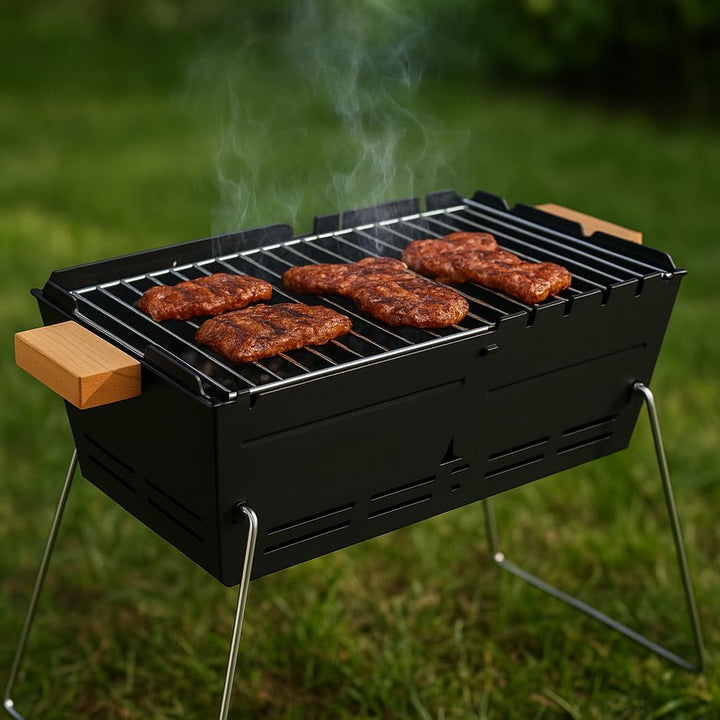 Mobiler Holzkohlegrill BBQ-Gril aus Edelstahl; Tragbarer Camping Grill & Feuerschale für 2–5 Persone