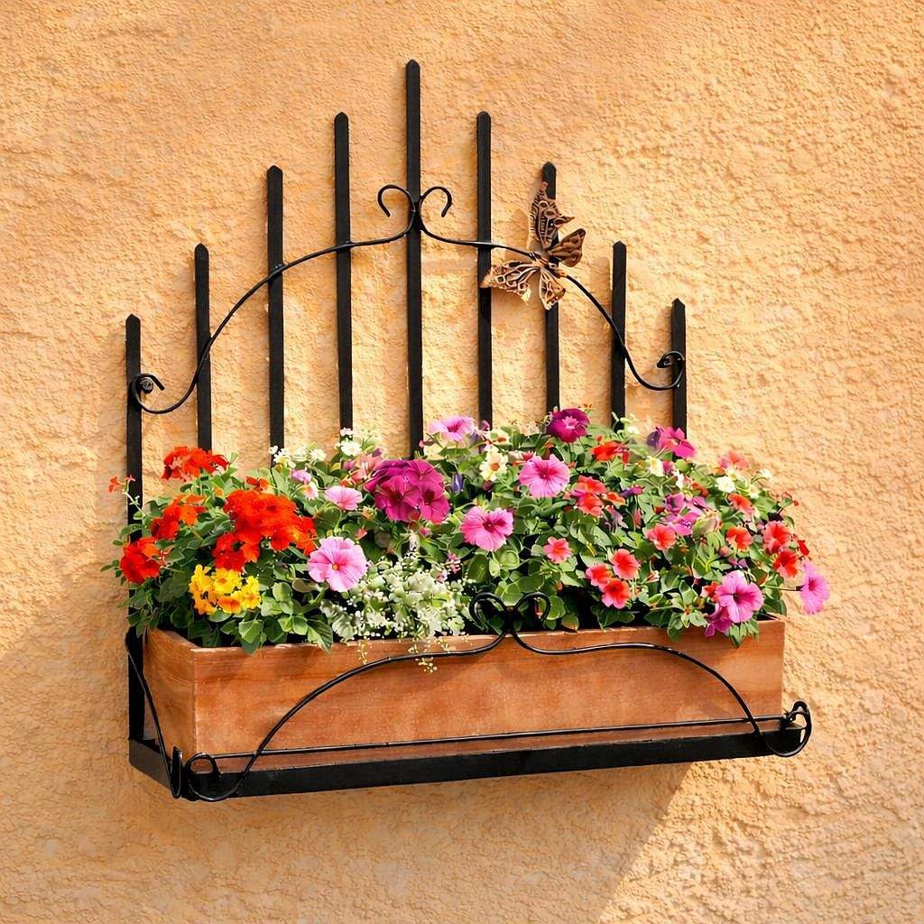 DanDiBo Wandblumenhalter Metall Schwarz 50 cm Wandregal 96237 Blumenständer Blumenregal Wandtopfhalt