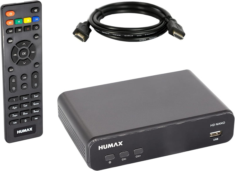 HUMAX HD Nano Digitaler HD Satelliten Receiver mit vorinstallierter Senderliste inkl. HDMI Kabel und