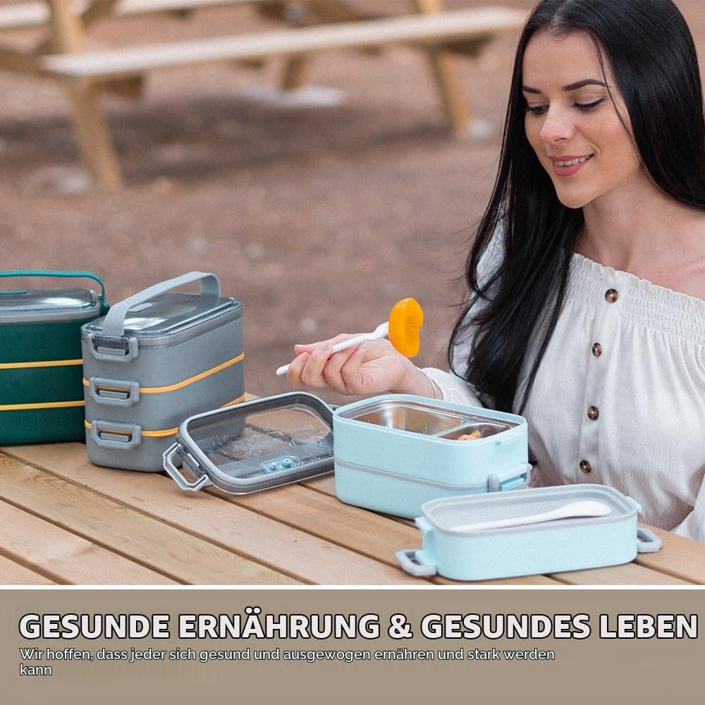 Bugucat Lunchbox Edelstahl 1700ML,Bento Box Brotdose Auslaufsicher Luftdichte Brotzeitbox mit Fächer
