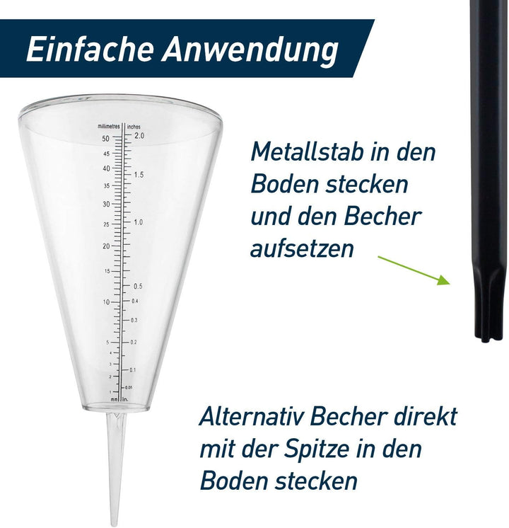 Regenmesser mit Erdspiess für den Garten – Niederschlagsmesser zum Ablesen der Regenmenge – robust u