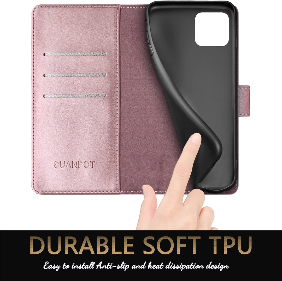 SUANPOT [RFID Schutz für iPhone 14 6.1" Hülle PU Leder Handyhülle Lederhülle Klapphülle Kartenfach F