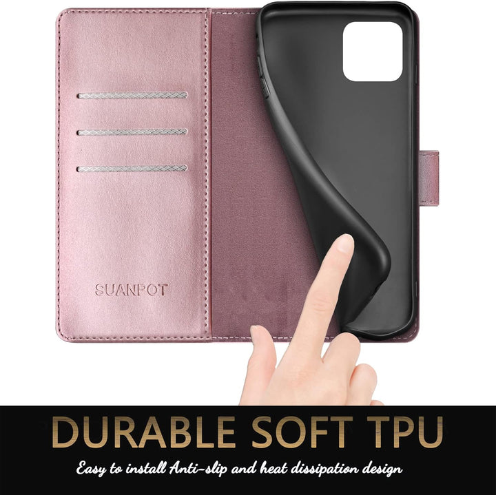 SUANPOT [RFID Schutz für iPhone 14 6.1" Hülle PU Leder Handyhülle Lederhülle Klapphülle Kartenfach F