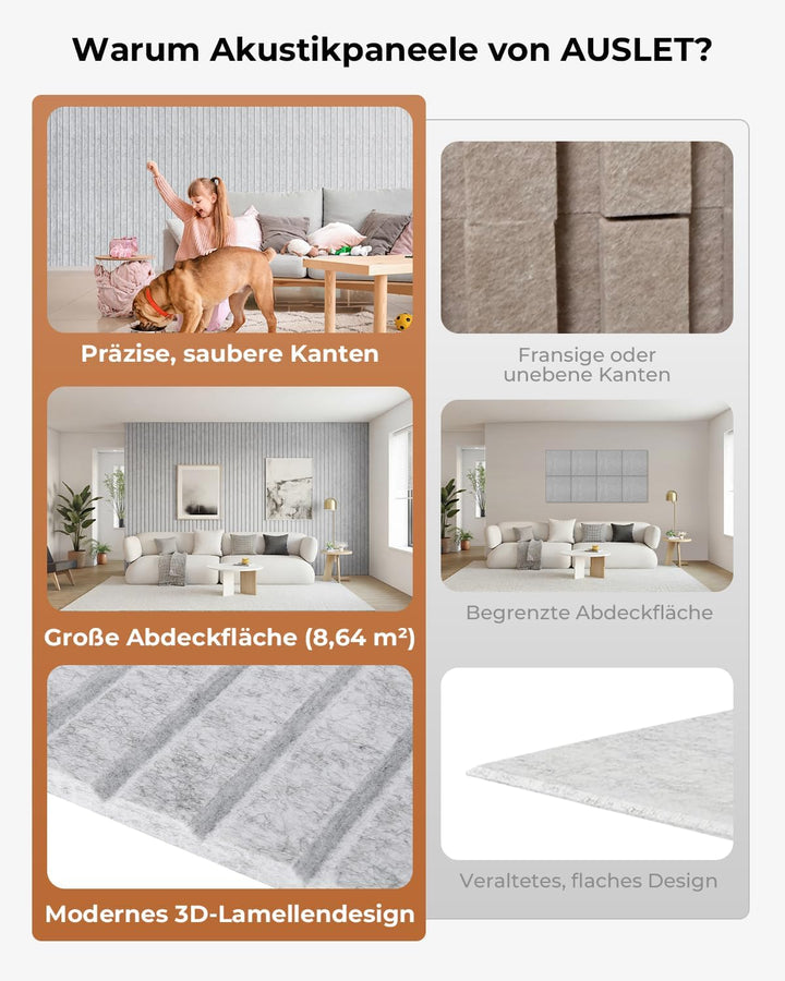 Akustikpaneele Selbstklebend, 10 Stück 120x60x0.9 cm(7.2m²) Wandpaneele Selbstklebend, Hohe Dichte S