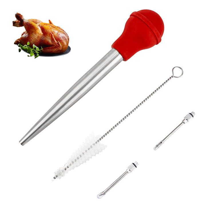 Bratenspritze zum Kochen, Bratenspritze aus Edelstahl, gross, mit Reinigungsbürste und 2 Marinadenna