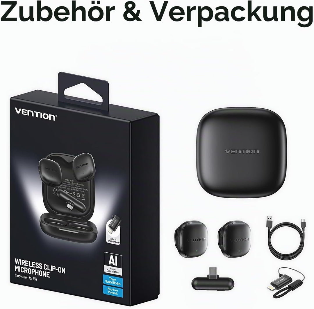 VENTION Mini-Funkmikrofon für iPhone 17/16/15 Pro Max, [Plug and Play] USB-C Bluetooth Mikrofon für