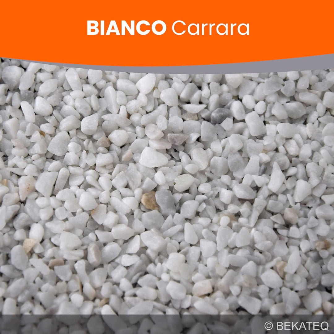 BEKATEQ BK-605PU Steinteppich aussen bis 2,5qm - 25kg Marmorkies in Bianco Carrara + 1K PU Kleber Bi