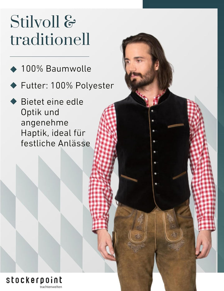 Stockerpoint Ricardo Herren Trachtenweste, Schwarz