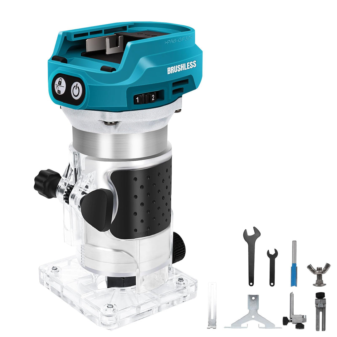 Akku Oberfräse kompatibel mit Makita 18V Batterie, 1300W Bürstenloser Kantenfräser mit 6 Geschwindig