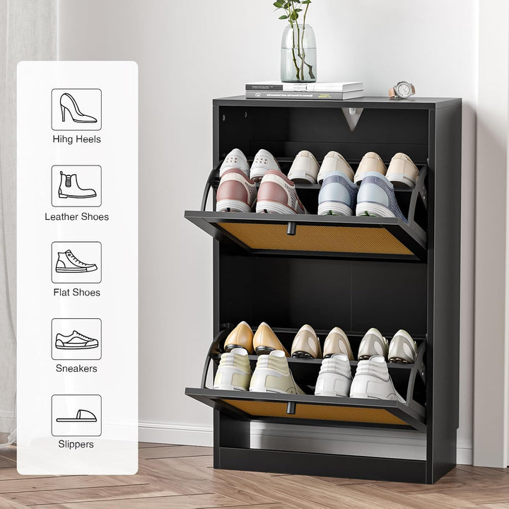 Schuhschrank mit 2 Flip-Schubladen, platzsparender Schuhkipper, Schuhregal, Schuhaufbewahrung, für 8