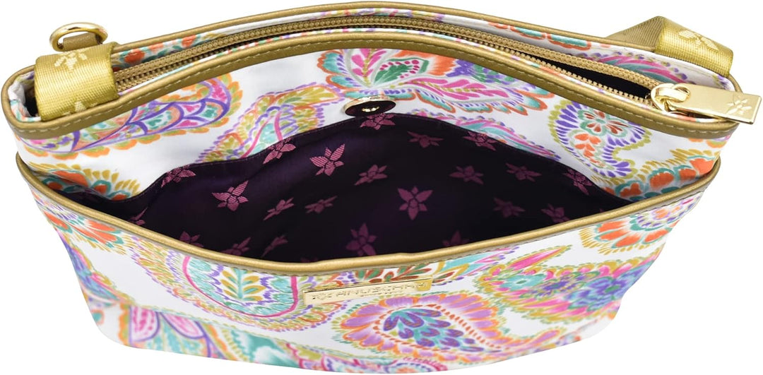 Anuschka Crossbody Tasche mit Einsteckfach - Wanderlust Kollektion - Nylonstoff mit Leder Trim und K