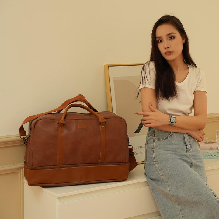 BAOSHA Grosse Reisetasche aus Leder mit Schuhfach HB-38 Braun, Braun