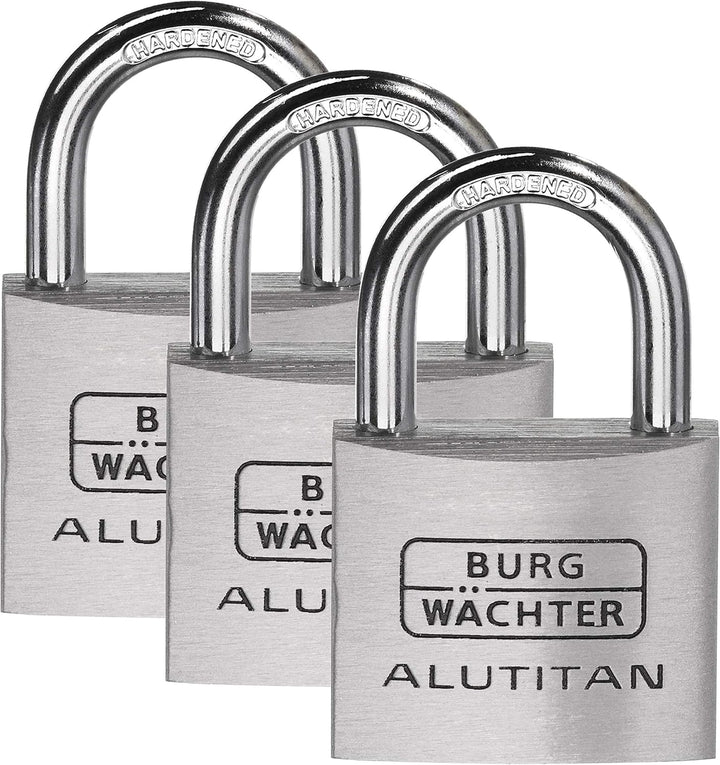 BURG-WÄCHTER 3er-Set Vorhängeschloss mit Schlüssel, Gleichschliessend & Sicherheitskabel mit Ösen, U