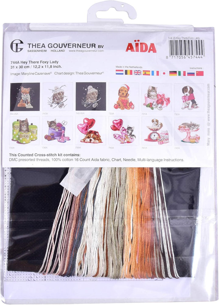 Thea Gouverneur - Kreuzstich-Set - Hey Ther Foxy Lady - Aida Schwarz - 16 Count - Für Erwachsene - 7
