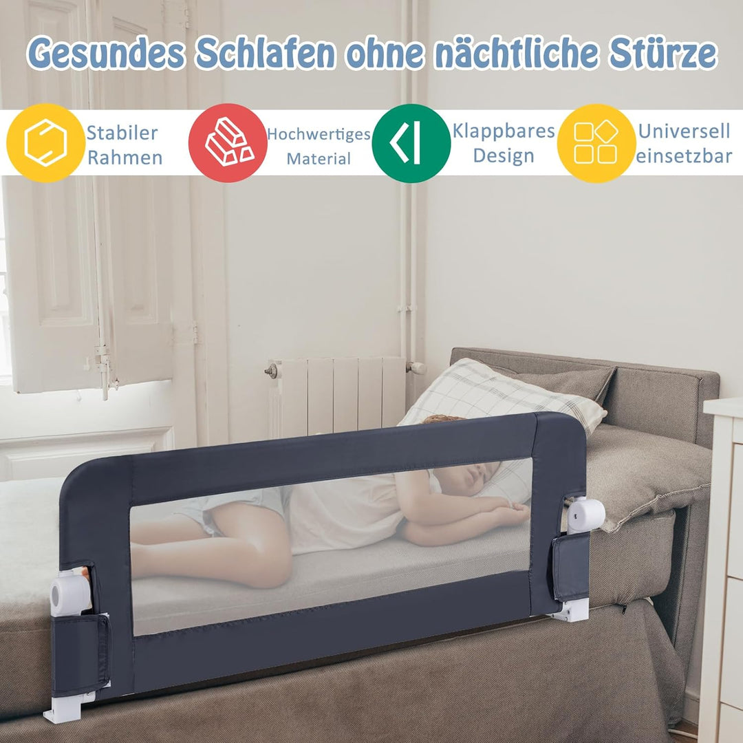 GOPLUS Bettgitter 120/150 cm, Sicherheitsgitter klappbar für Kinderbett, Einzel-, Doppel-, Queensize
